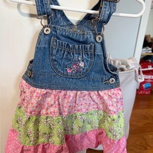 OshKosh B'gosh Denim Overalls with Pink and Green Floral